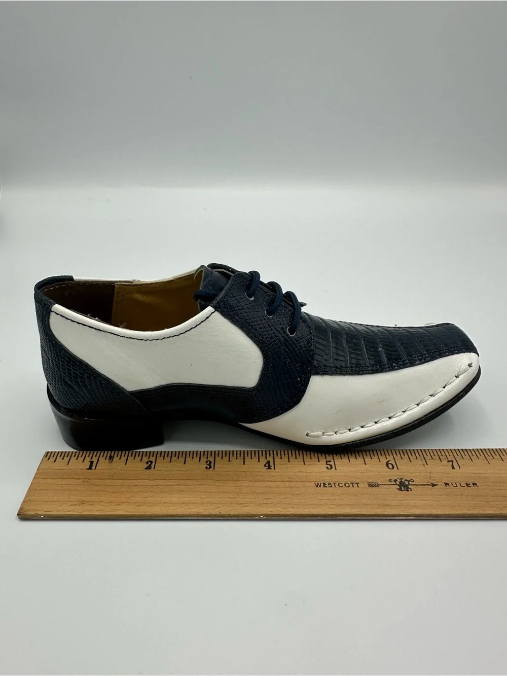 Gliders Little Kids Boys Lizard Lace-Up Leather Dress Shoes Navy/White Sz 10 NEW